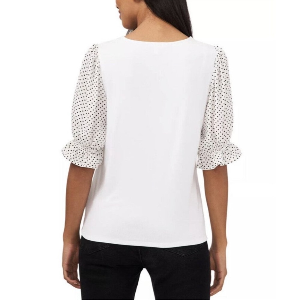 RILEY & RAE Polka-Dot Puff-Sleeve Blouse white size S - Picture 2 of 6